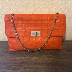 CHANEL Vintage Flap East West Chocolate Orange Leather Chain Handbag